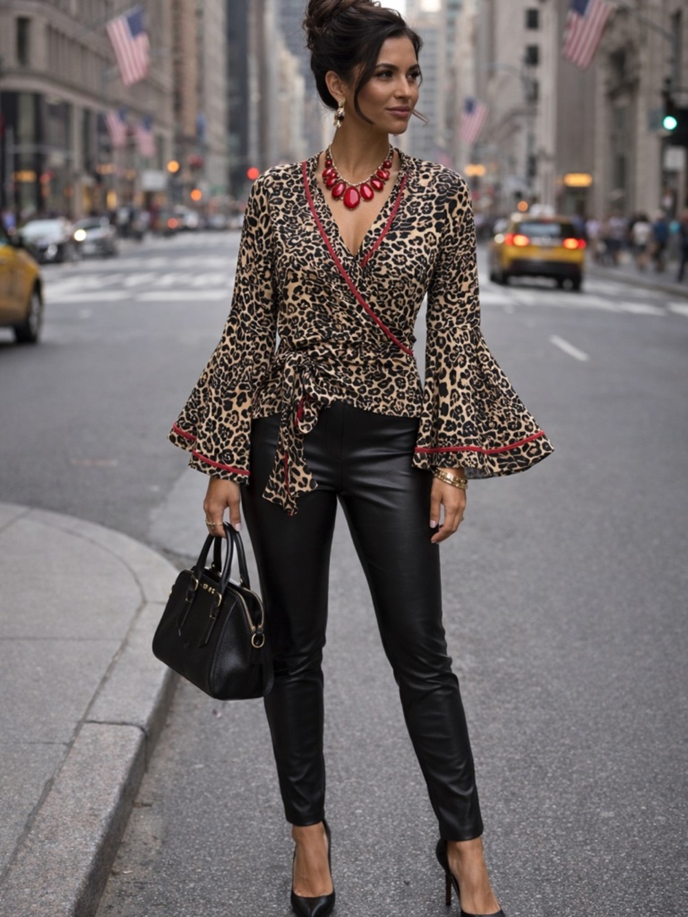 NWOT BAMBINA MIA LEOPARD WRAP TOP - SZ XL